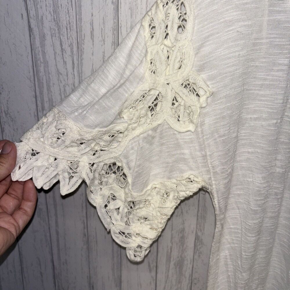 Womens Size S Free People Lace Sleeve Tee Ivory EUC - Picture 5 of 7